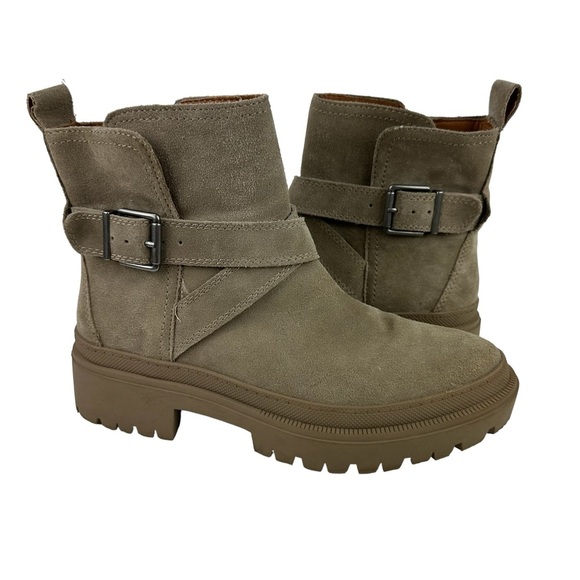 Lucky Brand Elyton Boots Suede Leather Tan Lug Sole Chunky Boots Size 9
